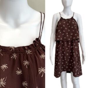 Madewell 100% Silk Dream Drift Palm Tree Dress Size 8 Tiered Ruffle Halter Mini